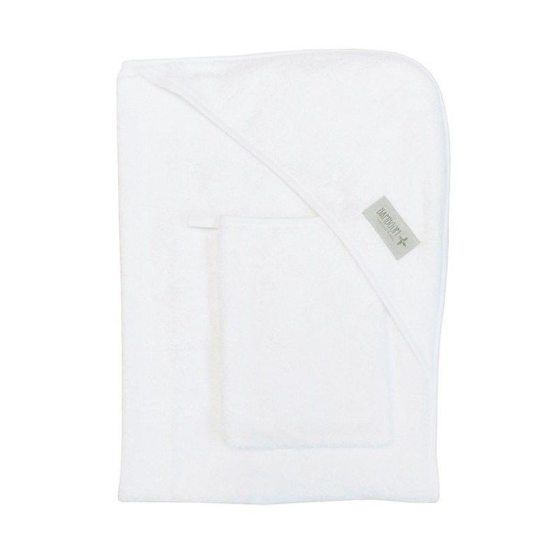BAMBOOM HOODED TOWEL + WASH GLOVE WHITE