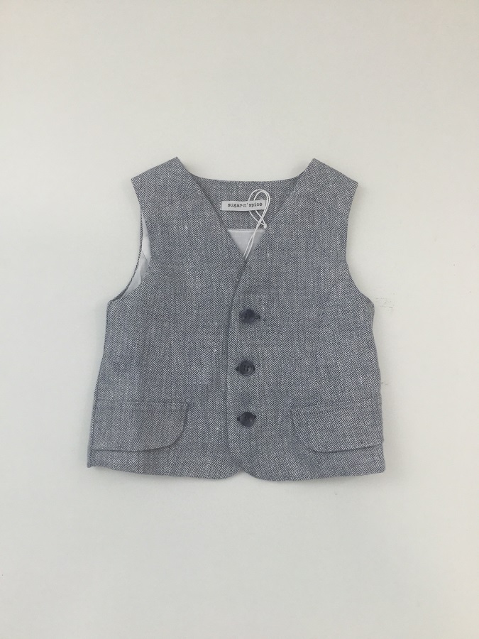 Chaleco De Lino Azul Herringbone Sugar N' Spice