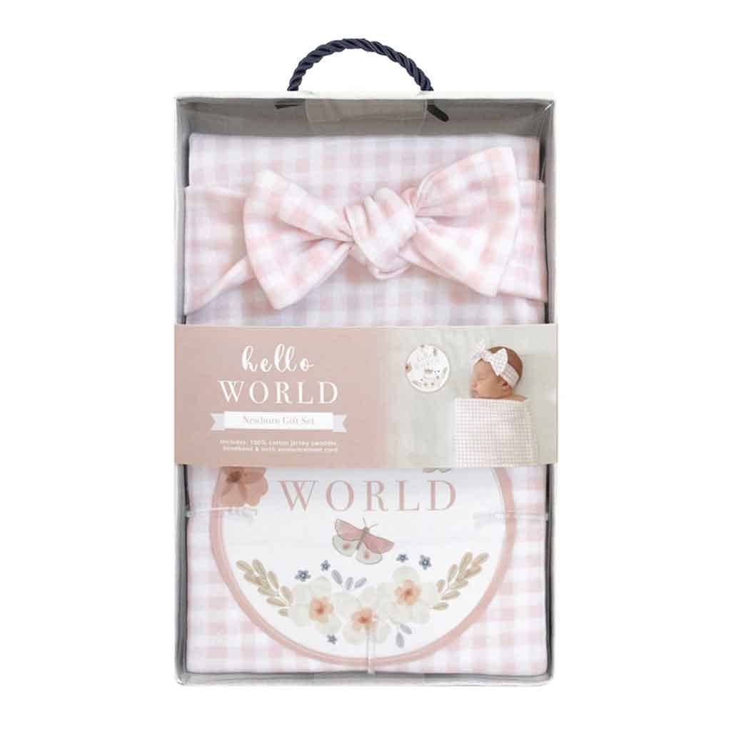 Set De Regalo Para Bebés Rosado Gingham Hello World Lolli Living