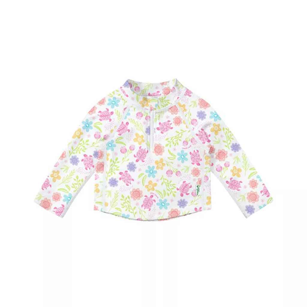 Rashguard Shirt White Turtle Floral 3A Green Sprouts