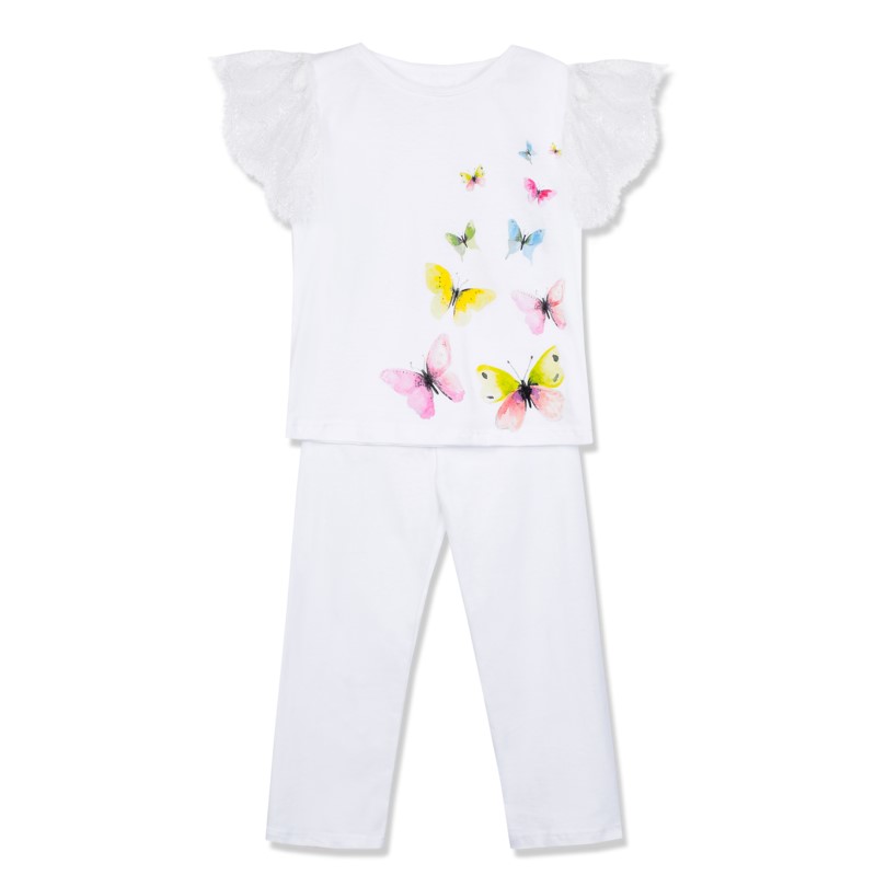 Conjunto De Pijama Con Estampado De Mariposa Y Pantalón Para Niñas De 2 A 4 Años