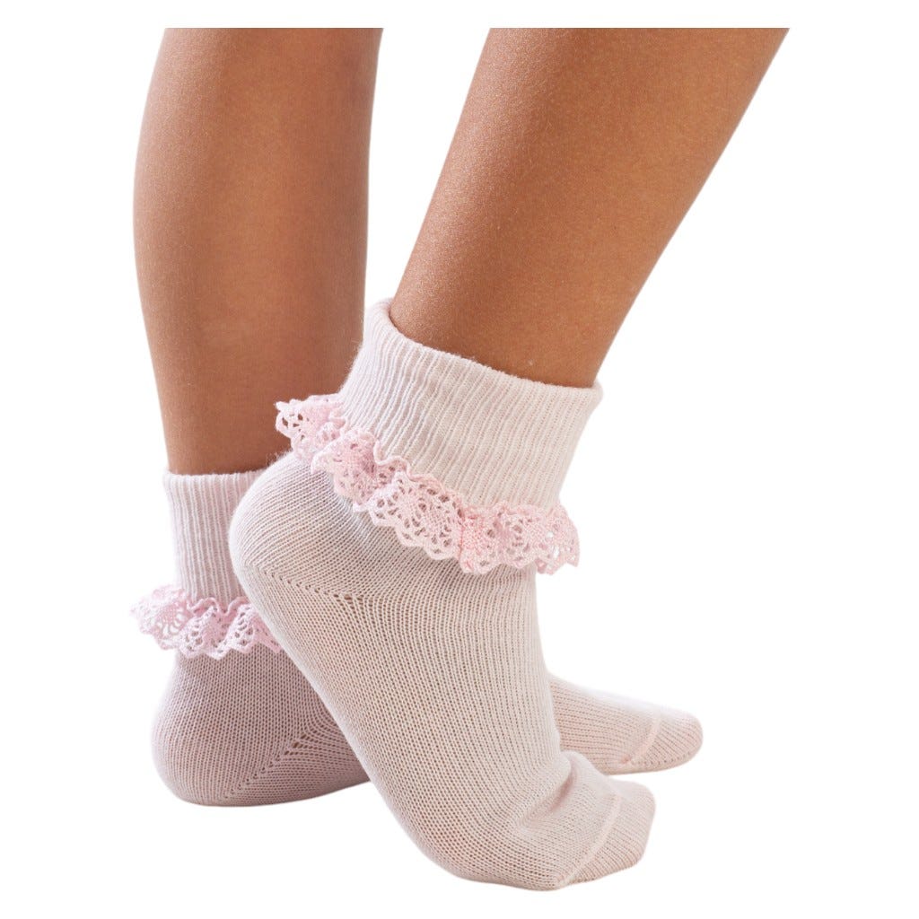 Calcetines Rosa Con Encaje Para Niña Talla 1