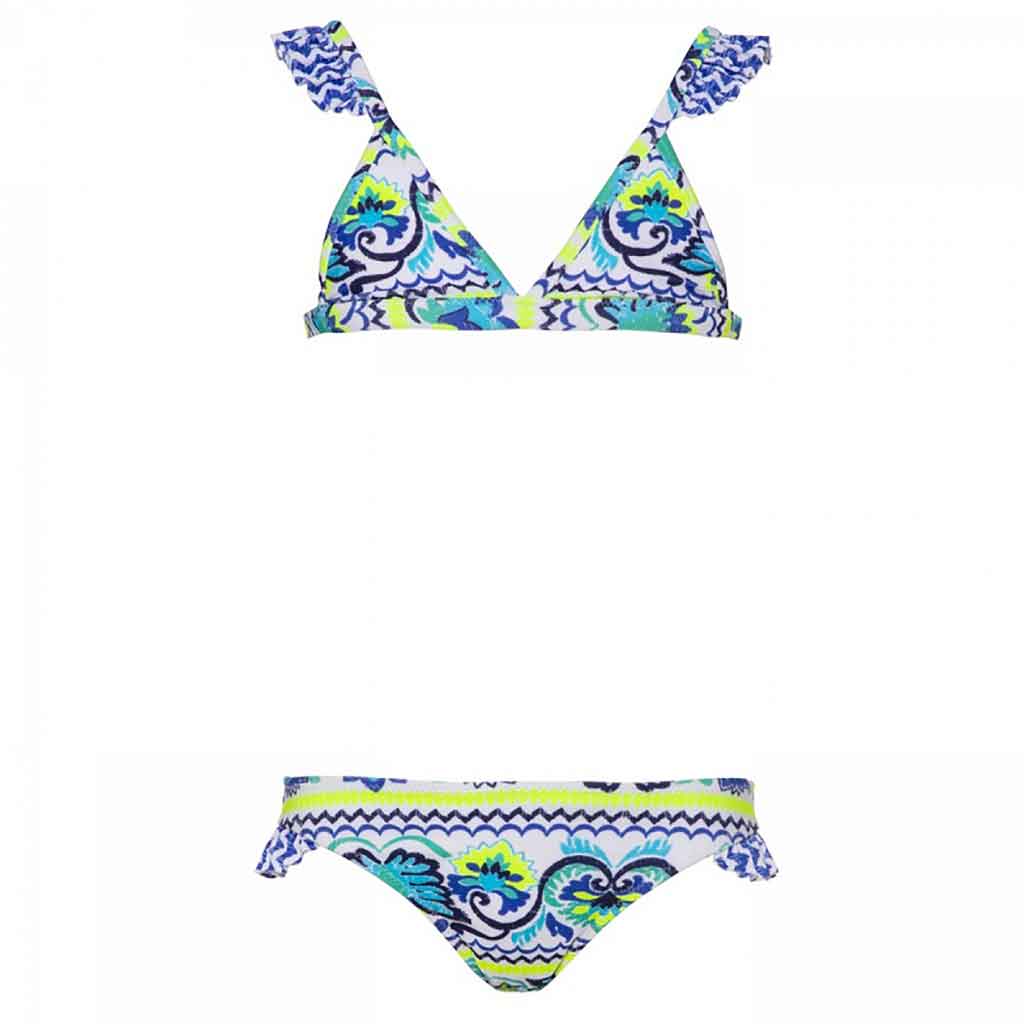SUNUVA Girls Blue Peruvian Stitch Frill Strap Bikini 1-2y