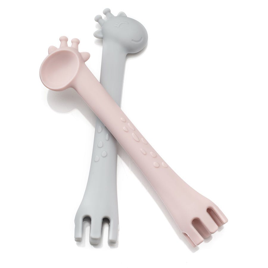 Ali+Oli Fork & Spoon Set (Soft Grey & Pink)