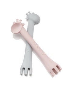 Ali+Oli Fork & Spoon Set (Soft Grey & Pink)